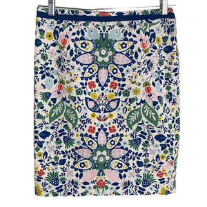 Boden Womens Richmond Pencil Skirt 10R Blue White Floral Straight Lined Classic